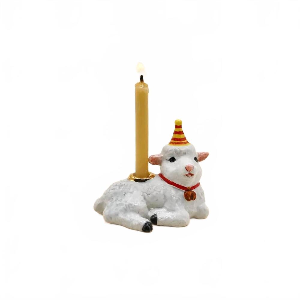 NEW CAMP HOLLOW porcelain birthday cake topper in white goat